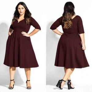 City Chic Cute Girl Fit & Flare Dress Rockabilly Ox‎ Blood plus size 18 new!!!